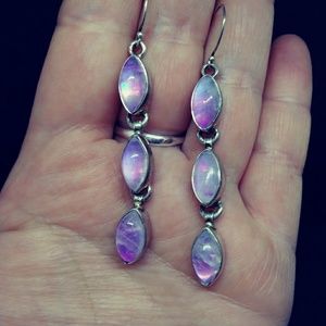 Purple moonstone and 925 sterling silver earrings.